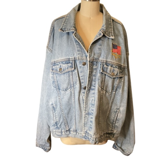 Vintage Denim Jacket with Flag Patch Oaks Park Portland Oregon